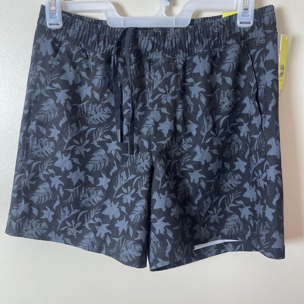 All in Motion Mens Hybrid Shorts 6" Black Grayโ Tropical Floral Print Medium